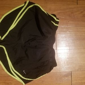 Nike Black and Neon Yellow Tempo Shorts